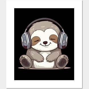 Sloth - Baby Sloth Kawaii Cute, Wearing Headphones, Enjoying The Music Posters and Art